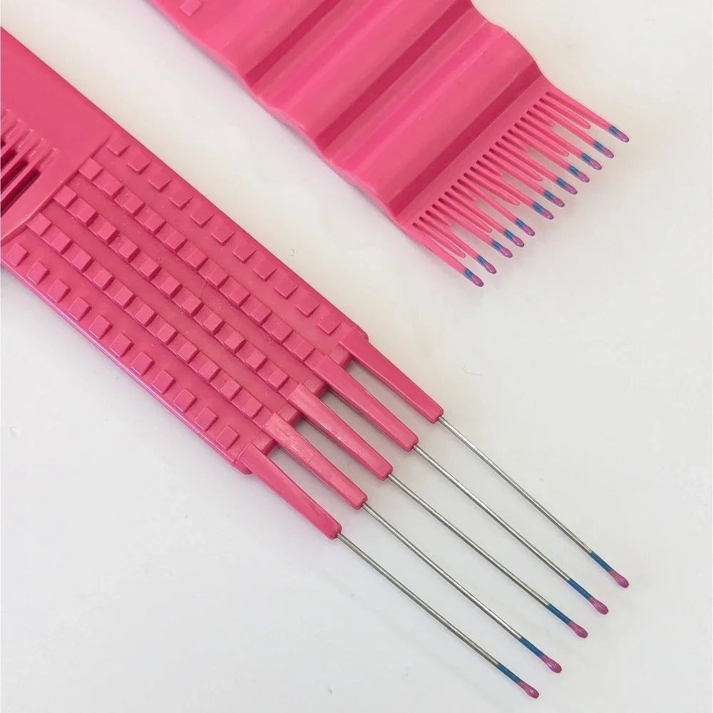 Mebco Set Of 2 Pink Plastic Comb Hair Pick Color Dip Tip Flipside & Micro Vtg